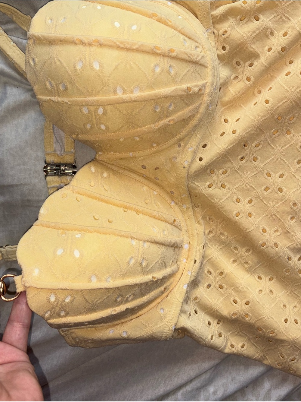 Yellow Eyelet Bustier Top